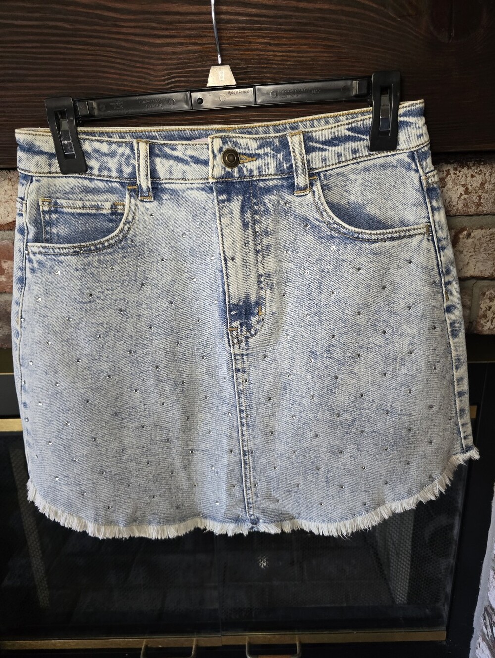 SO Light Blue Acid Wash Mini Skirt with Stud Accents